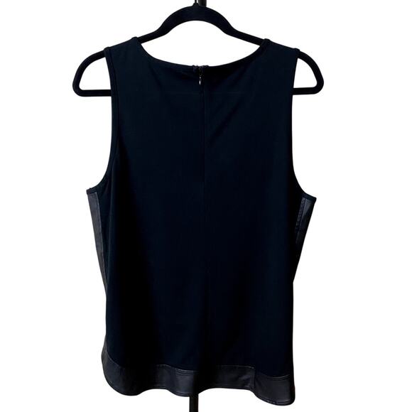 Banana Republic Black Round Neck Stretch Faux Leather Trim Top - Size L (EUC) - Picture 2 of 6